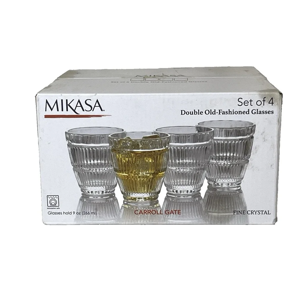 Mikasa Carroll Gate Fine Crystal Double Old Fashioned Glasses Set of 4 New